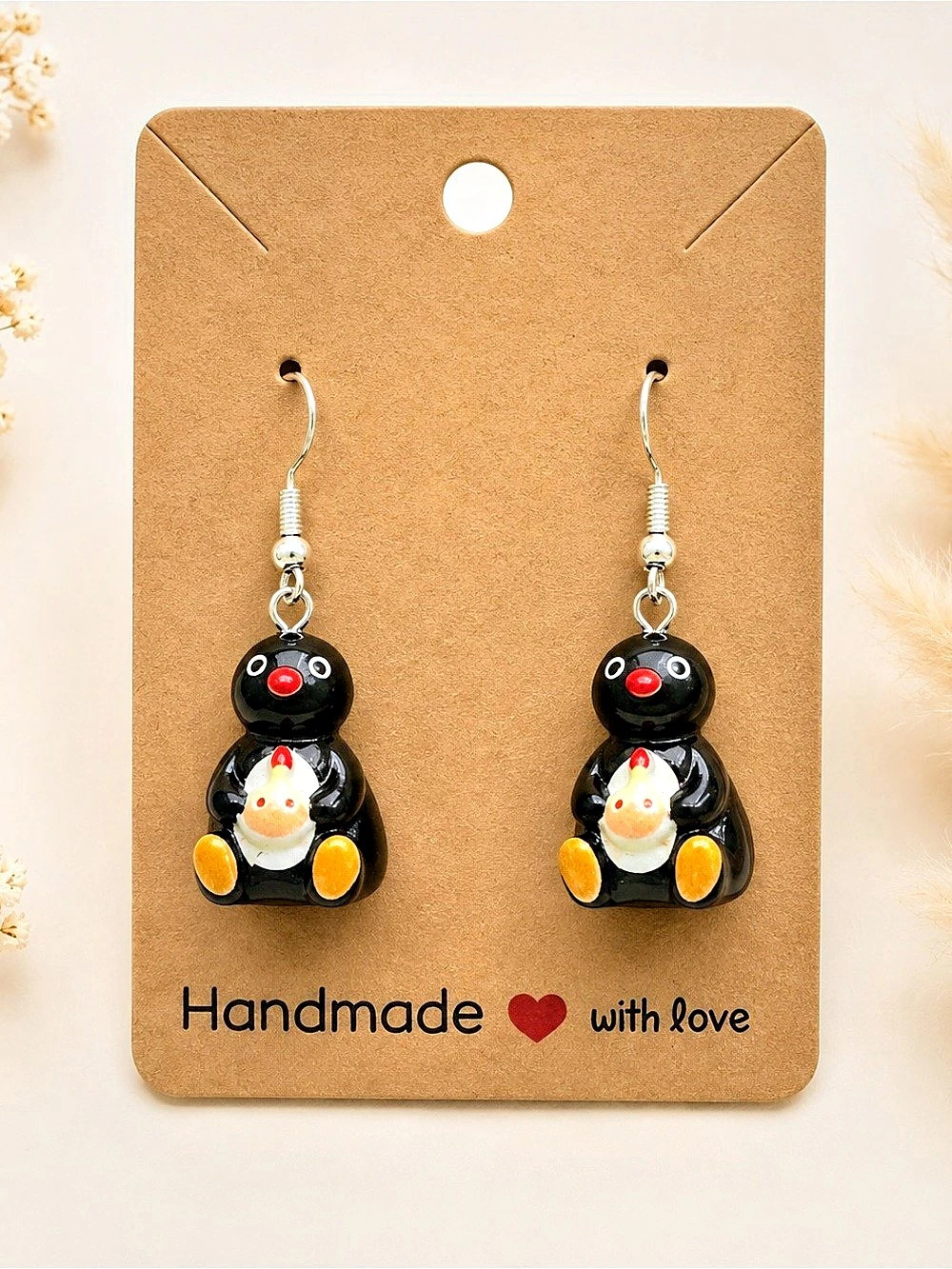 Handmade Penguin Earrings Black & Yellow